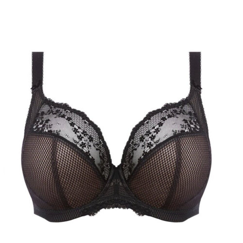 44DD- NWT Charley Plunge J-Hook Bra Stretch Lace Underwire‎ Mesh Black Bra